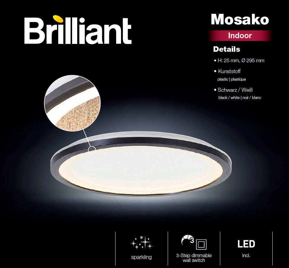 Plafondlamp Mosako 2700K zwart M Brilliant 4004353426438