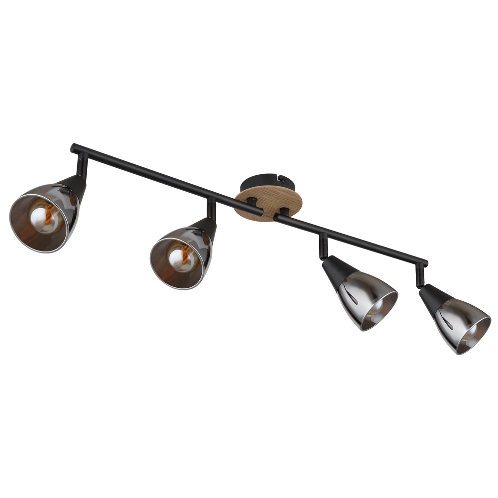 4-lichts plafondlamp Mubby zwart met houtlook Globo 9007371451869