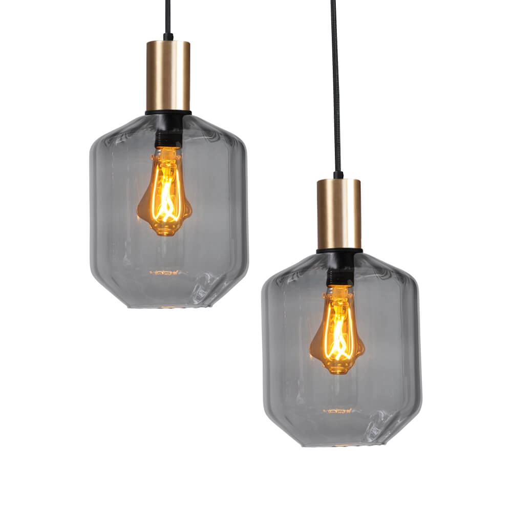 6-lichts hanglamp - goud - Porto met Jagger smoke glazen Masterlight 8718121270586