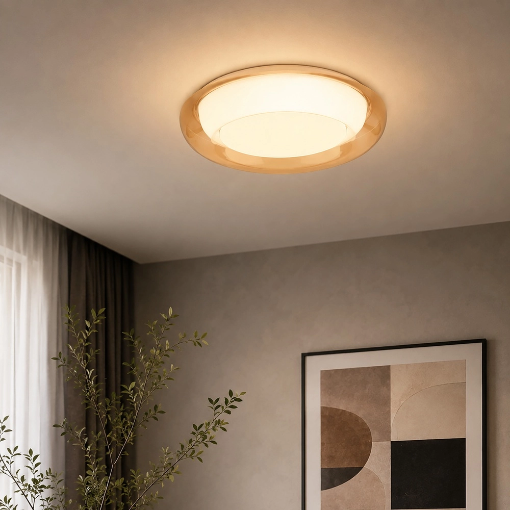 Plafonniere design Jude wit met amber glas Ø 40cm