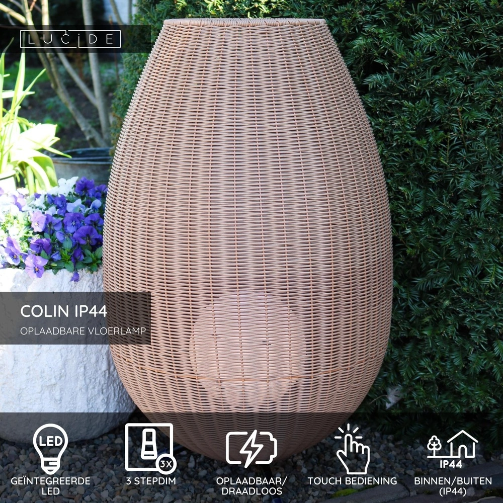 Tafellamp Colin Ip44 oplaadbaar rotan Lucide 5411212031877