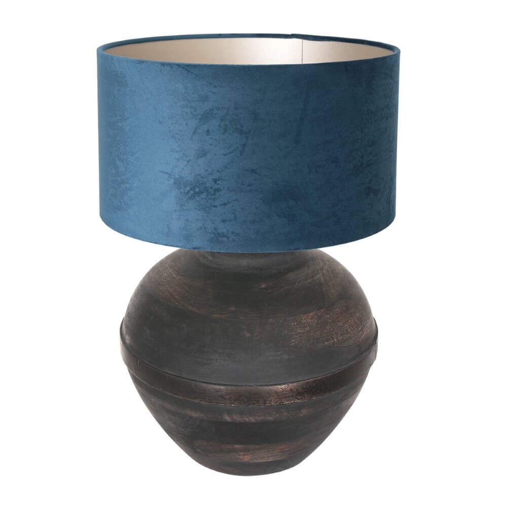 Chique schemerlamp Lyons B met blauwe velours kap Chique schemerlamp Lyons B met blauwe velours kap
