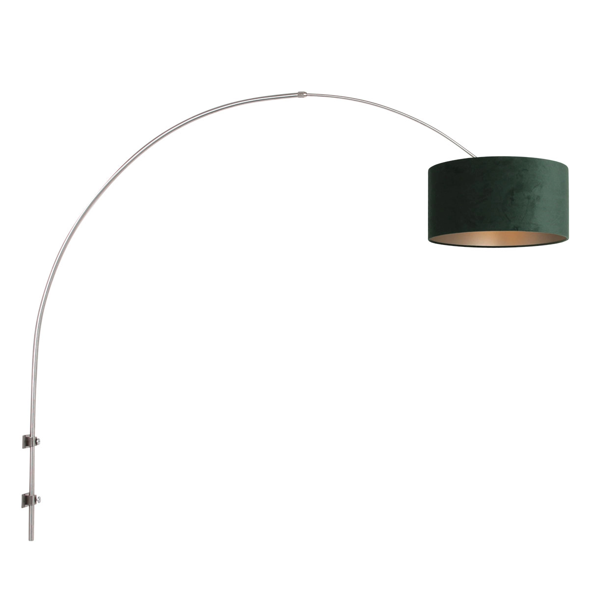 Wand Booglamp Sparkled RVS met groen velourse kap Wand Booglamp Sparkled RVS met groen velourse kap