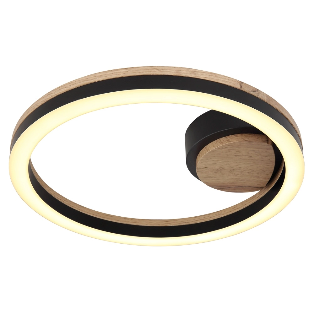Plafondlamp Beatrix rond zwart met hout