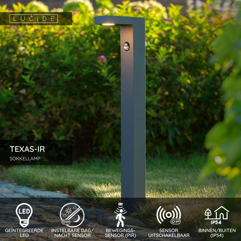 Sokkellamp Texas-Ir met sensor antraciet Lucide 5411212281012