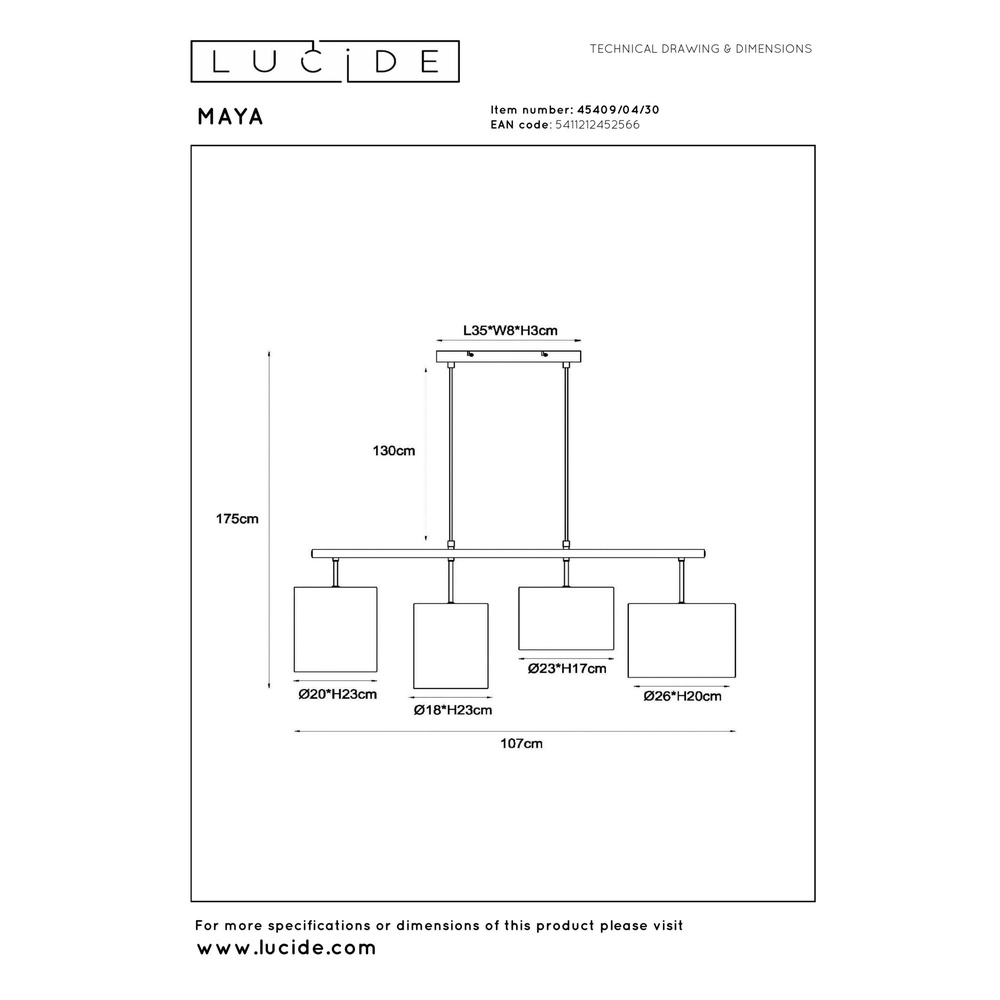 4-lichts hanglamp Maya zwart Lucide 5411212452566