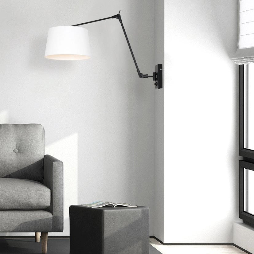 Verstelbare wand schemerlamp Prestige Chic 50cm linnen wit met zwart Steinhauer 8712746146578