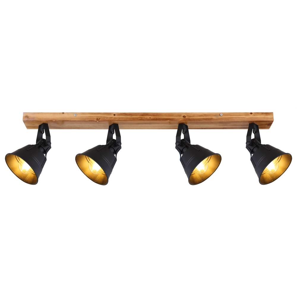 Landelijke plafondlamp Günther 4-lichts zwart met hout Globo 9007371404735