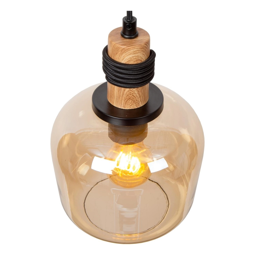 3-lichts hanglamp Ilona zwart met amber glas Lucide 5411212452689