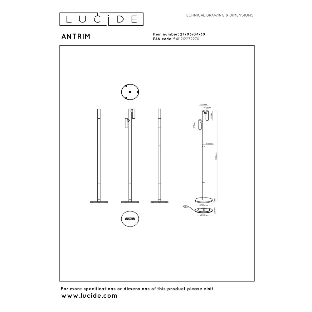 Oplaadbare leeslamp Antrim 2-lichts zwart IP54 Lucide 5411212272270