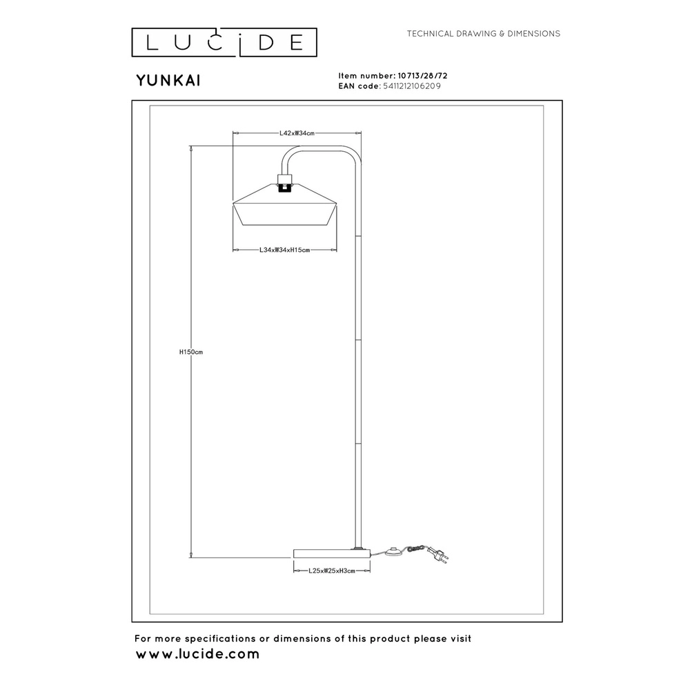 Vloerlamp Yunkai zwart met rotan Lucide 5411212106209