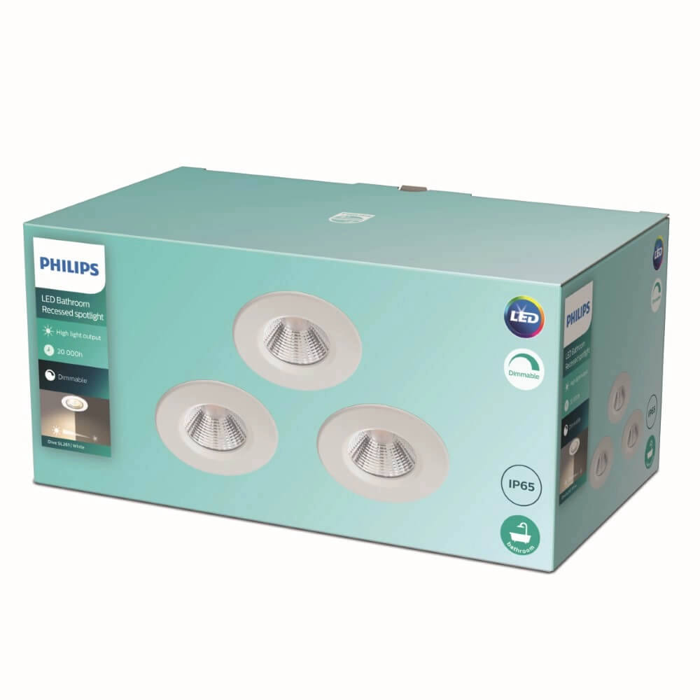 Led inbouwspots Dive (3x) 3x6w - 2700K - 8,5cm wit Philips 8718699756048