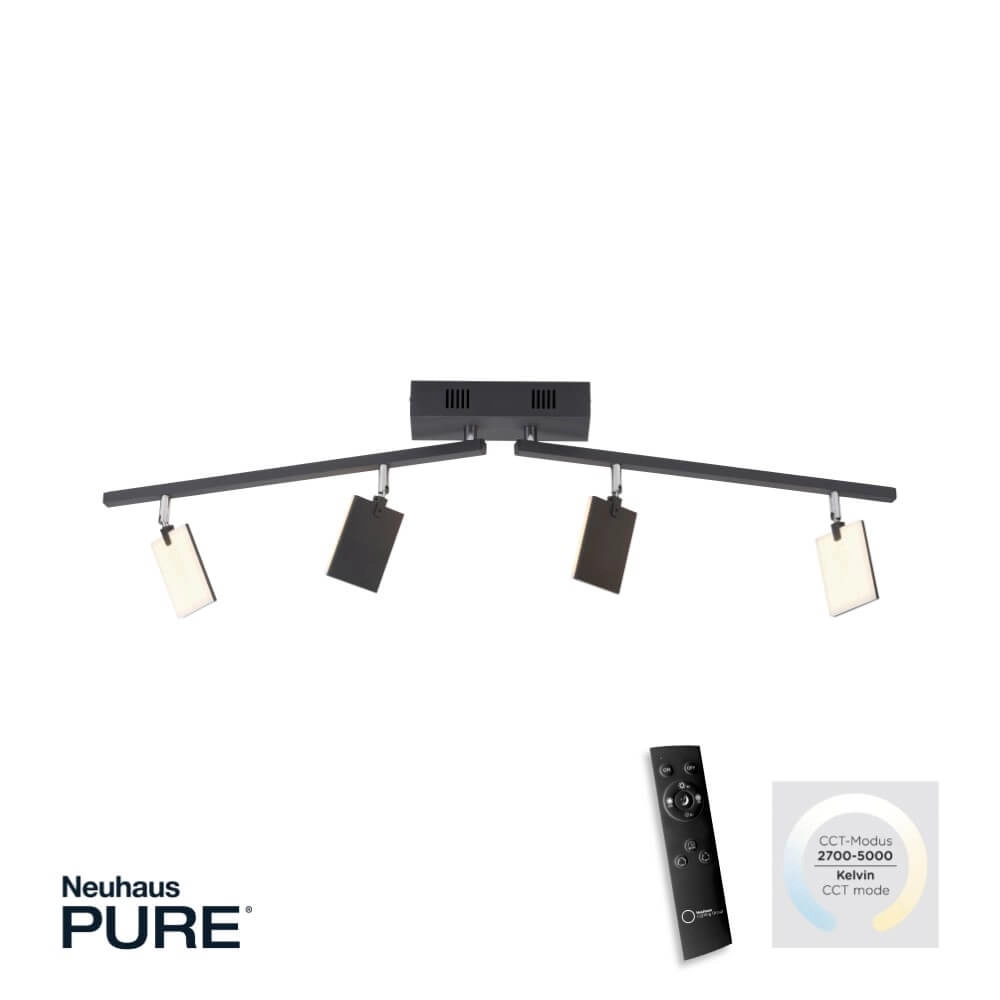 Plafondlamp Pure Mira 4-lichts zwart Paul Neuhaus 4012248359457