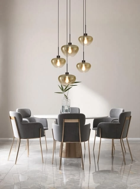 5-lichts hanglamp Genua zwart met 3x goud glas Ø 24cm en 2x Ø 29cm Masterlight 8718121357089