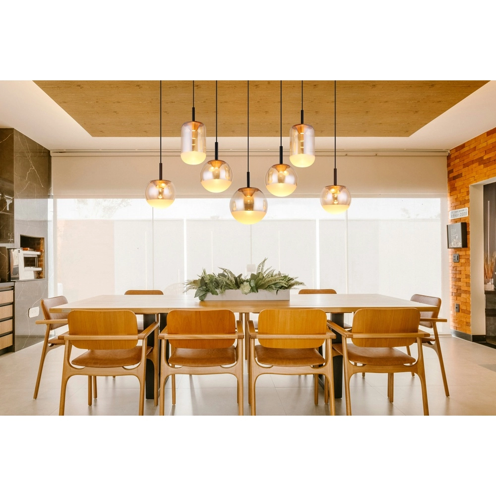 Design hanglamp Severin 7-lichts zwart met amber glas Globo 9007371540945