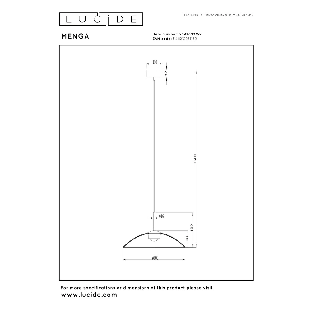Strakke hanglamp Menga Ø 60cm amber glas Premium by Lucide 5411212251169