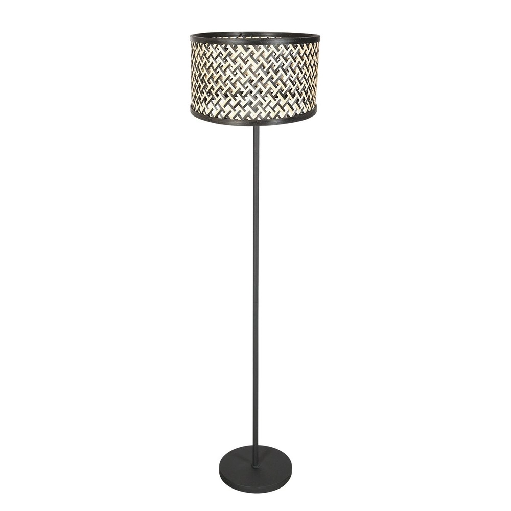 Zwarte vloerlamp Noor met rotan en zwarte kap Zwarte vloerlamp Noor met rotan en zwarte kap