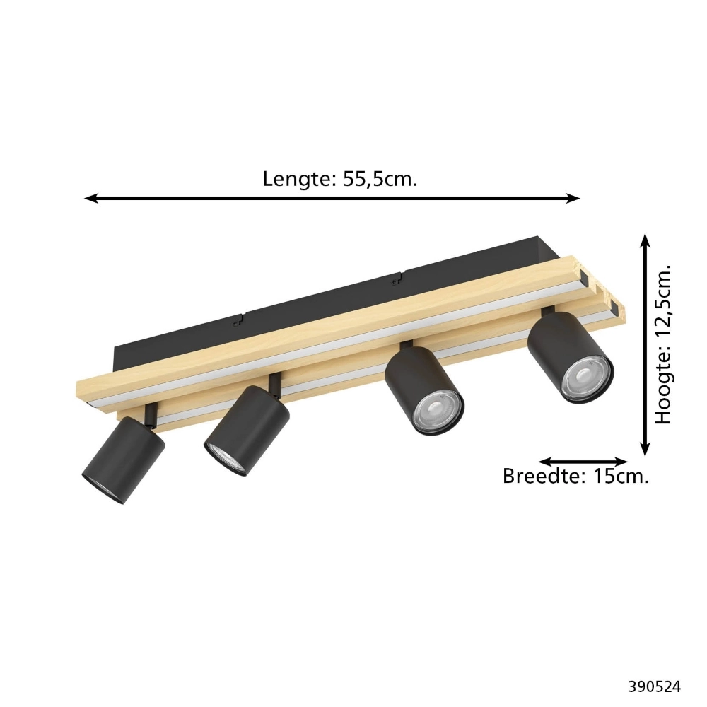Plafondlamp 4-lichts Gesteira zwart met hout Stars of Light 9008606357901