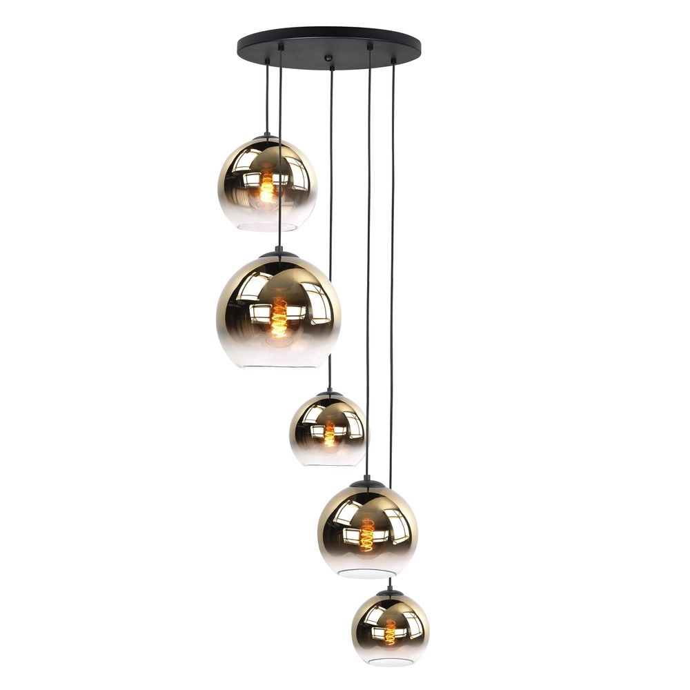 5-lichts hanglamp Fantasy zwart met goud