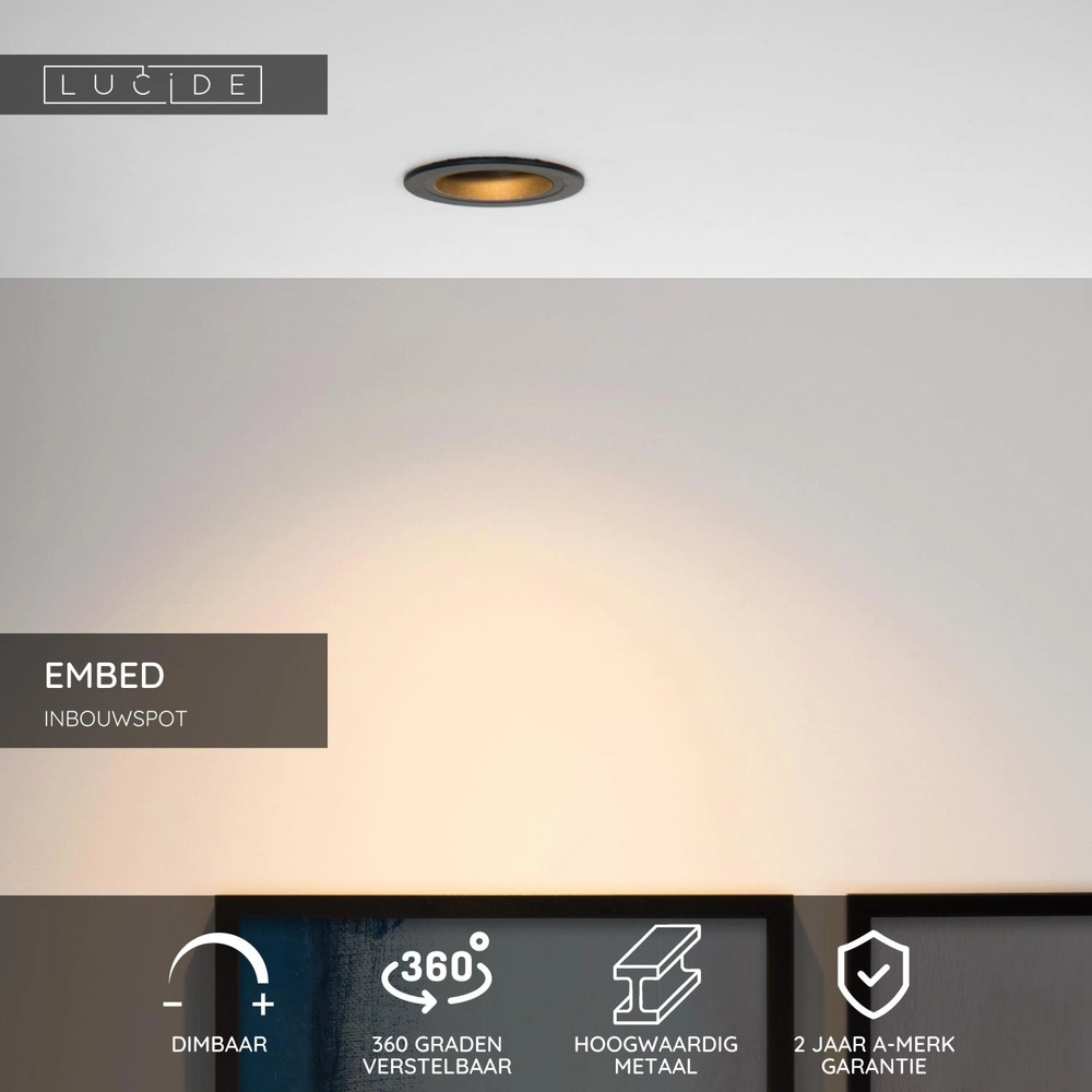 Ronde inbouwspot Embed zwart Lucide 5411212221186