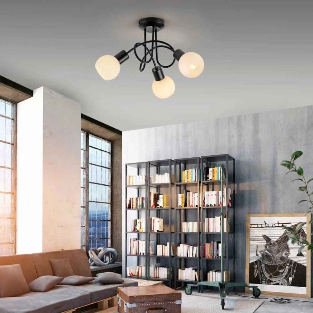 Zwarte plafondlamp Loki 3-lichts krul Just Light 4043689000783