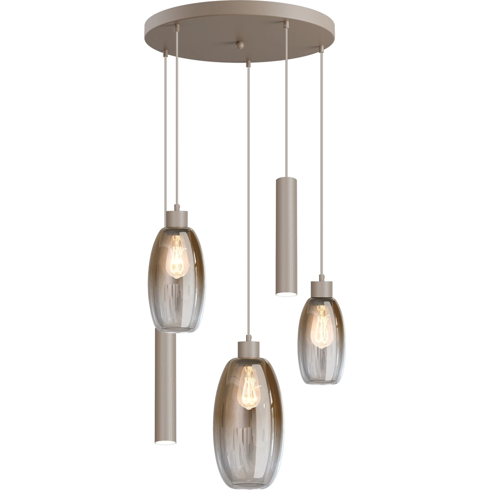 Vide hanglamp Olive 3x glas - 2x Run - zand - Ø50cm