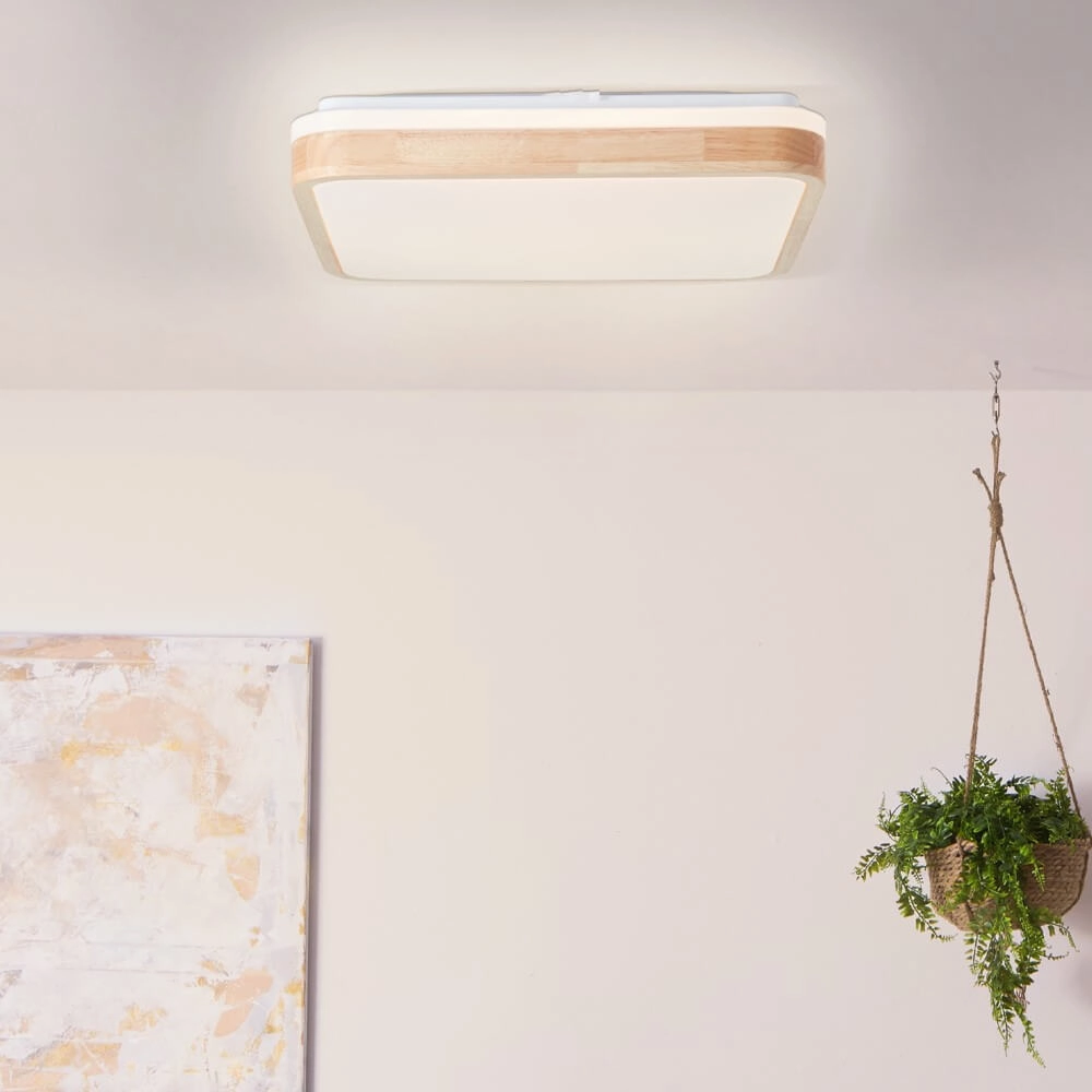 Plafondlamp Tumeo 39 x 39cm wit met hout Brilliant 4004353411311