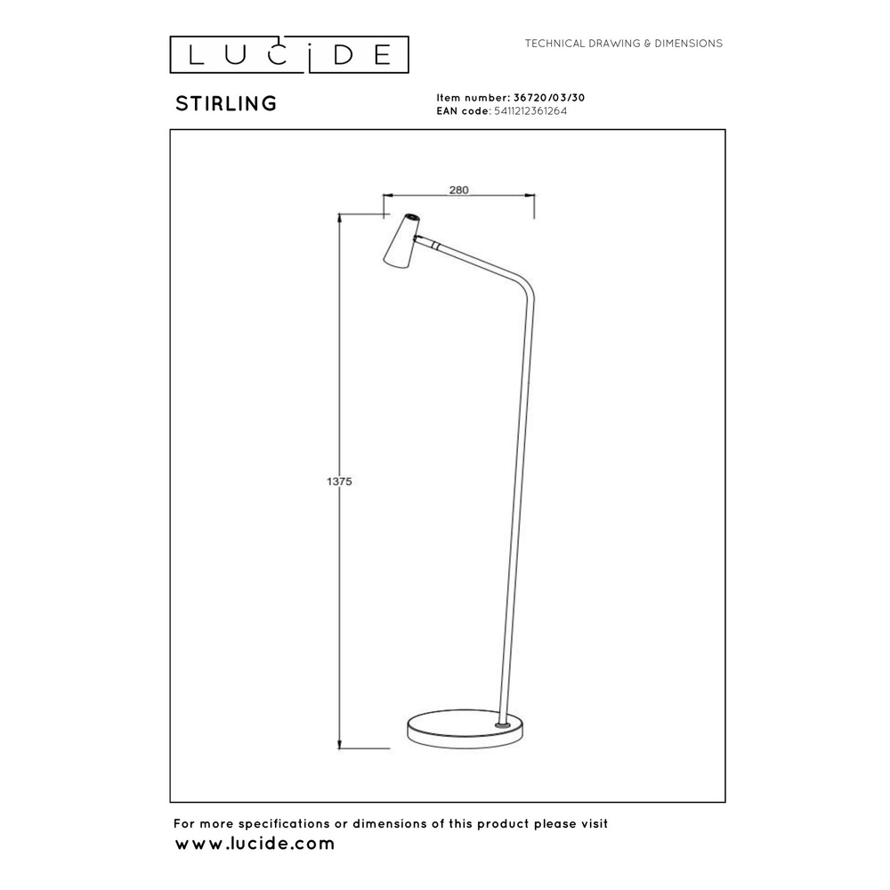 Oplaadbare vloerlamp Stirling zwart Lucide 5411212361264