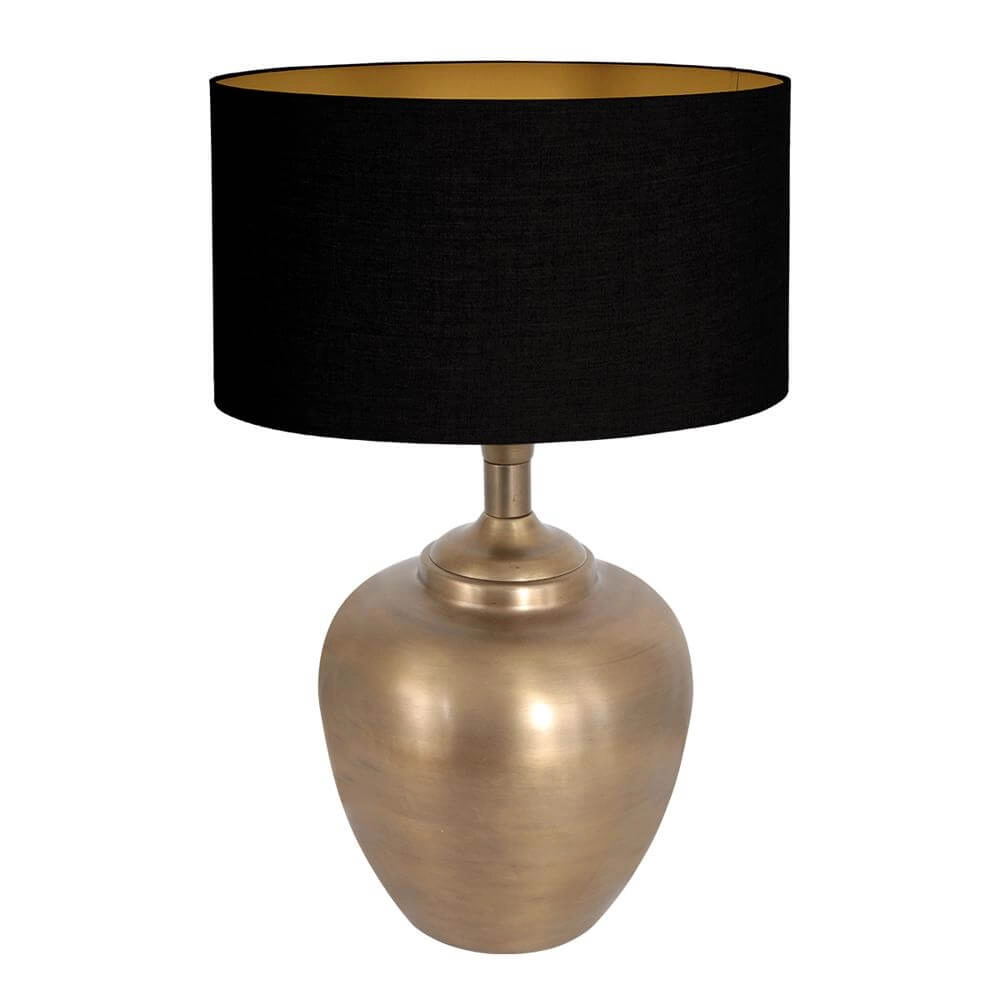 Tafellamp bol Brass brons met zwarte kap Tafellamp bol Brass brons met zwarte kap