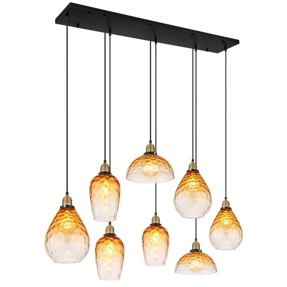 8-lichts hanglamp Salvy amber glas honinggraat 8-lichts hanglamp Salvy amber glas honinggraat