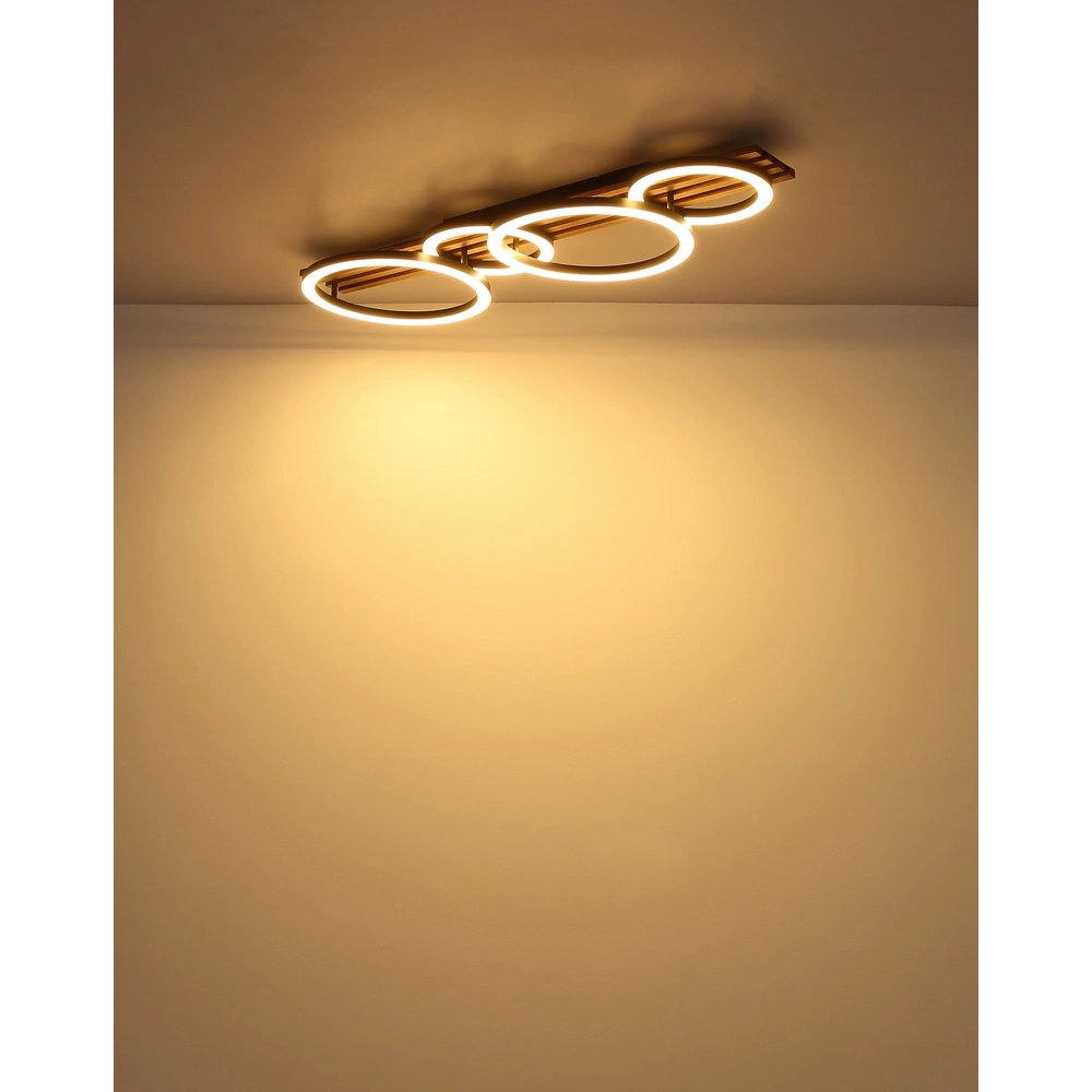 Plafondlamp Tisha 4 ringen zwart met hout Globo 9007371531578