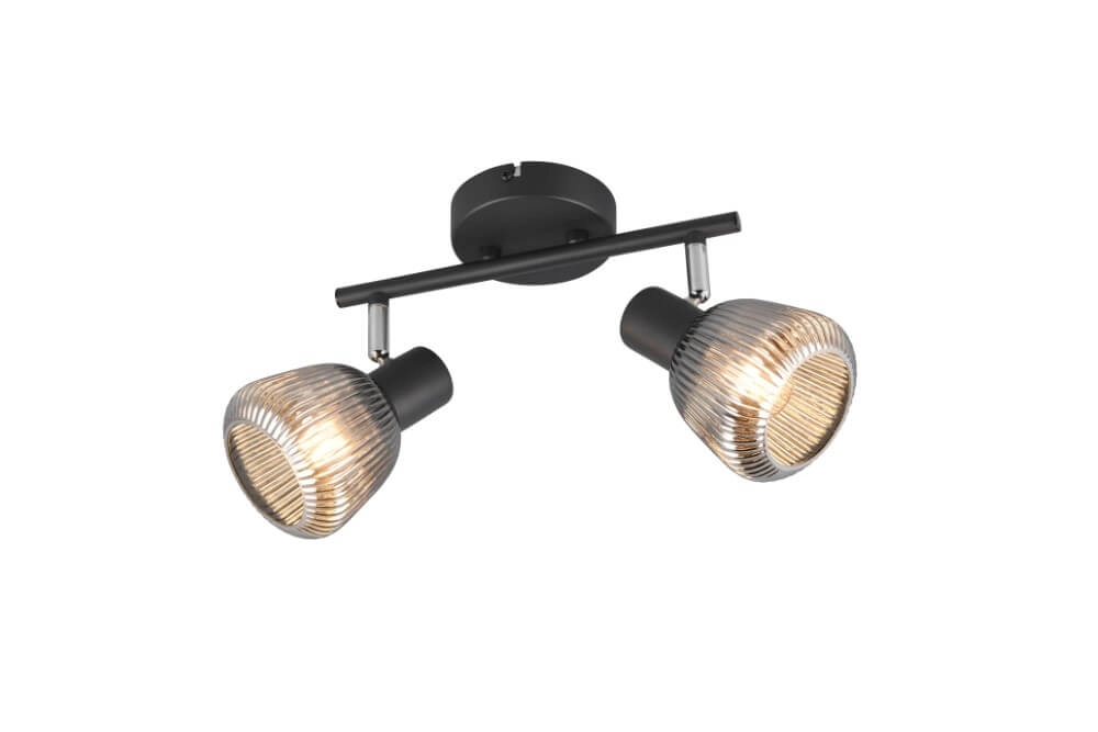 Dubbele plafondlamp Tarifa met geribbeld glas