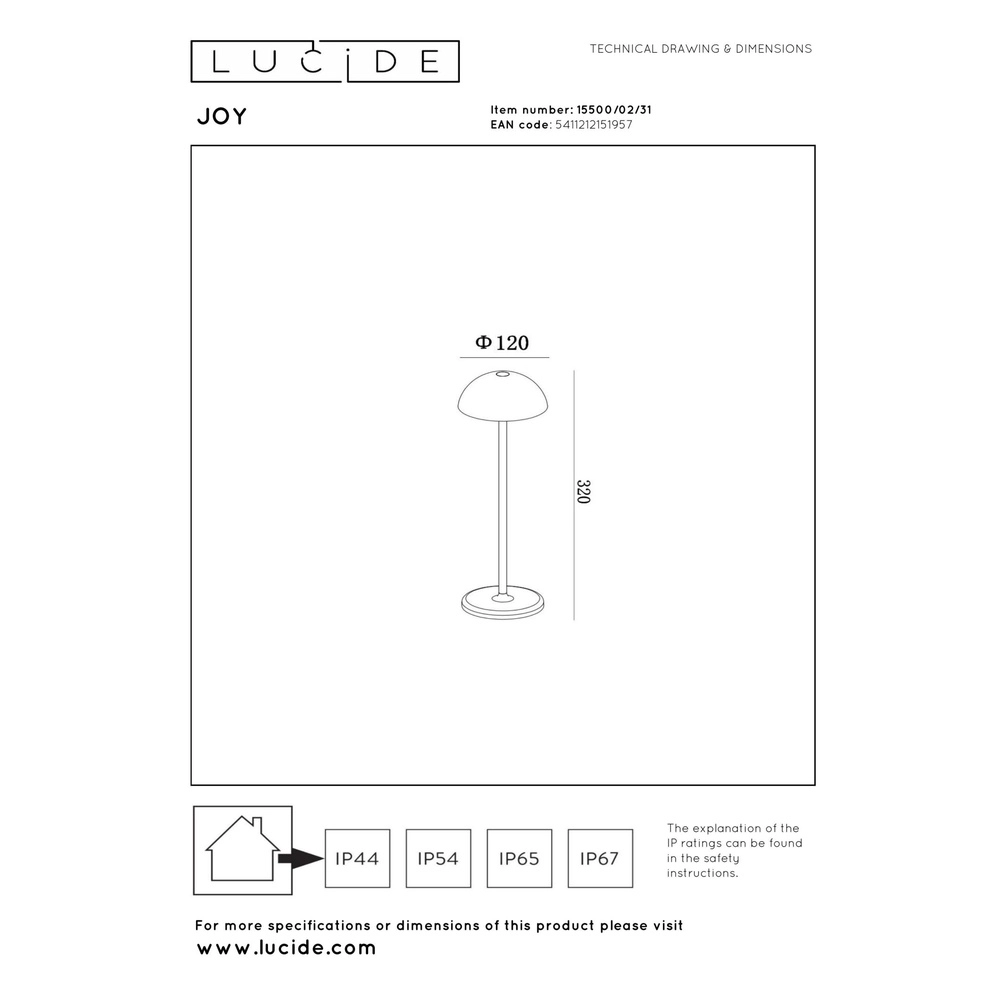 Oplaadbare tafellamp Joy IP54 wit Lucide 5411212151957