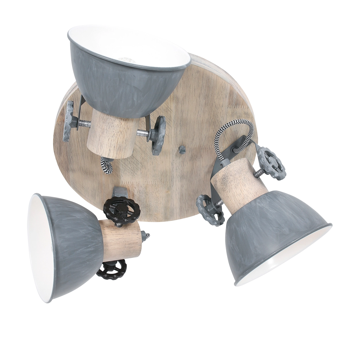 Industriële plafondlamp Gearwood 3-lichts vintage grijs met hout Steinhauer 8712746135404