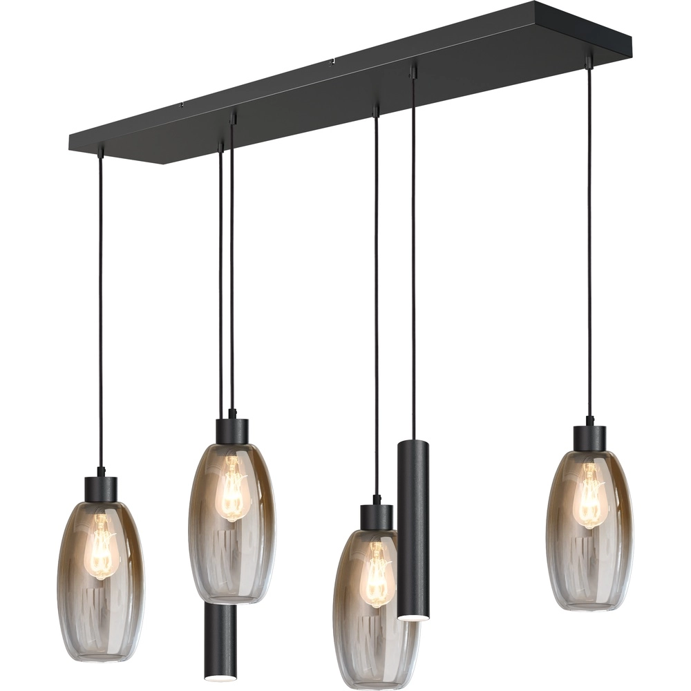 Glazen hanglamp Olive 4x Ø 15cm - 2x Run - zwart