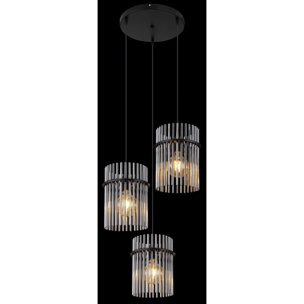 Zwarte hanglamp Gorley met smoke glas rond Ø 47cm Globo 9007371448791