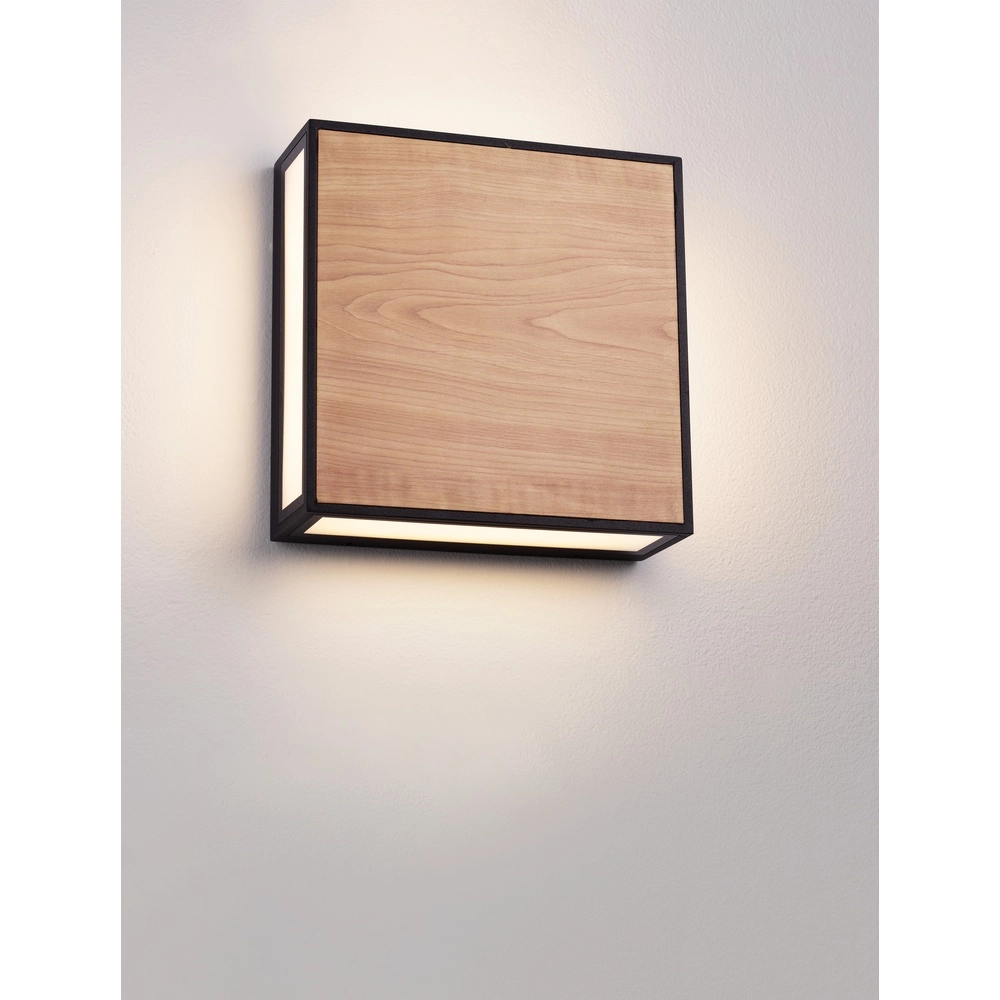 Vierkante wandlamp Astral antraciet met hout