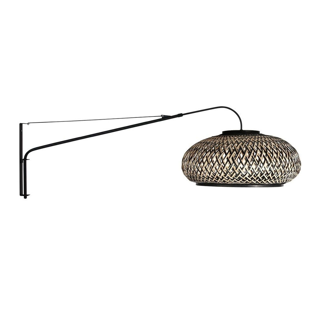 Wandlamp Elegant Classy zwart en rotan kap