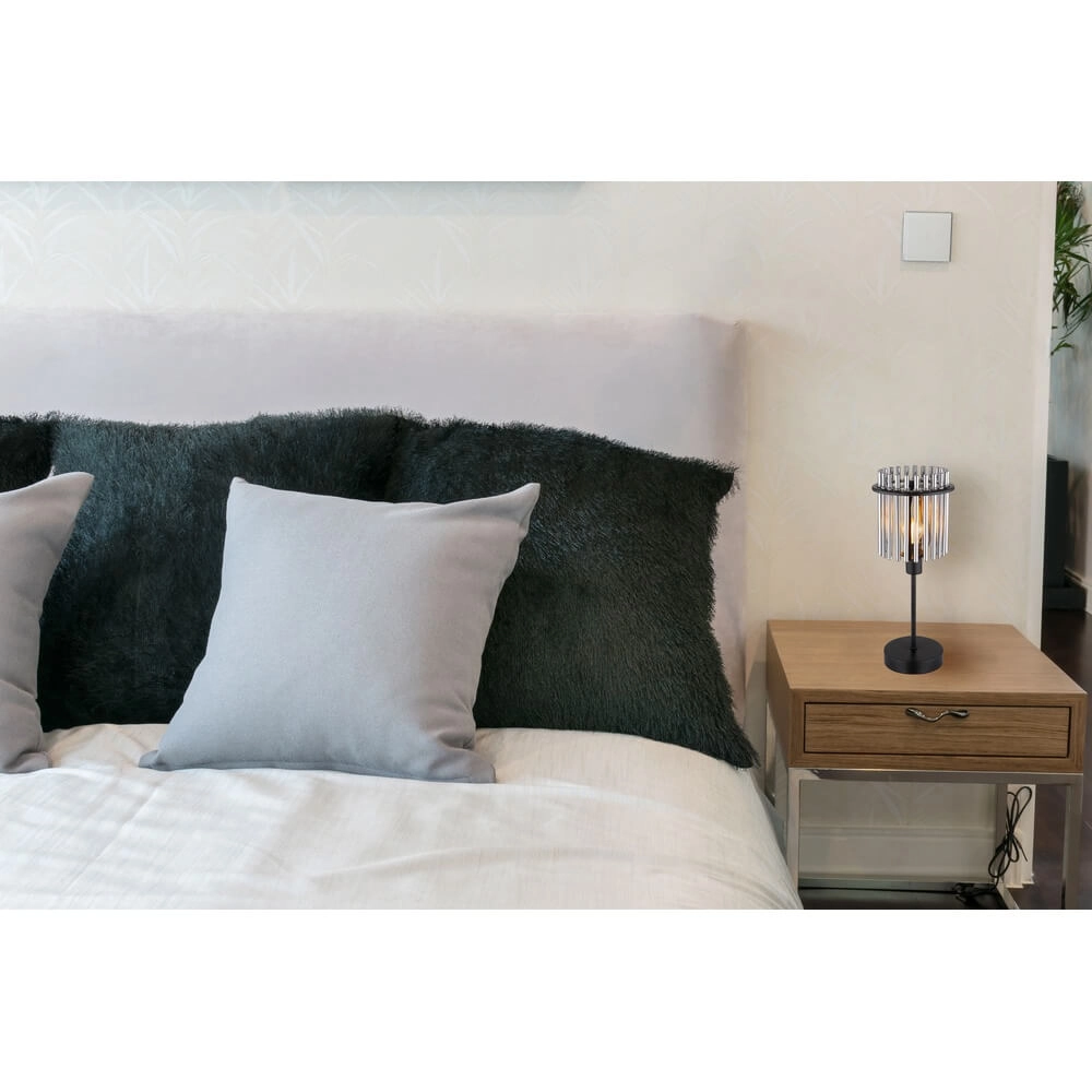 Zwarte tafellamp Gorley met smoke glas Ø 15cm Globo 9007371454181