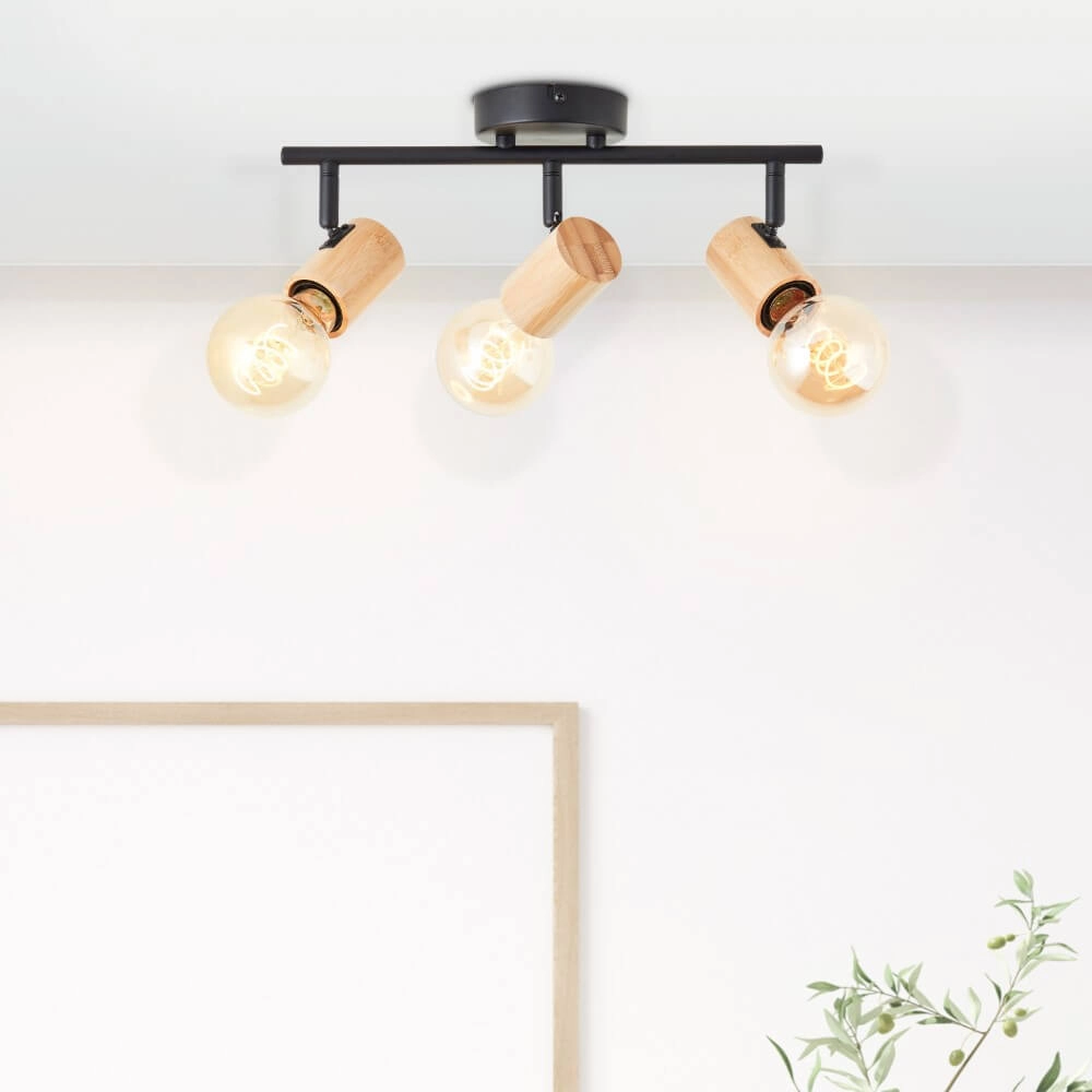 Plafondlamp Kerry 3-lichts zwart met hout Brilliant 4004353409035