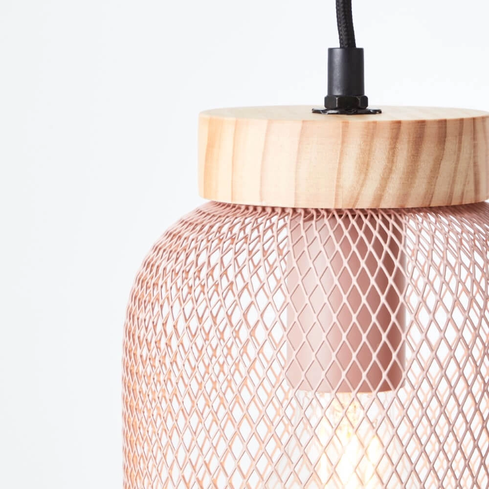 Roze hanglamp Giada met hout Brilliant 4004353354229