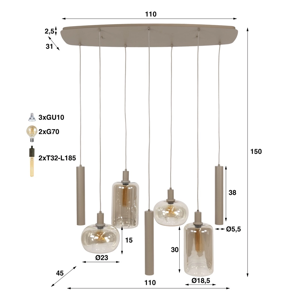 Eettafel hanglamp Serene 7-lichts - zand Lyora 8716803510920