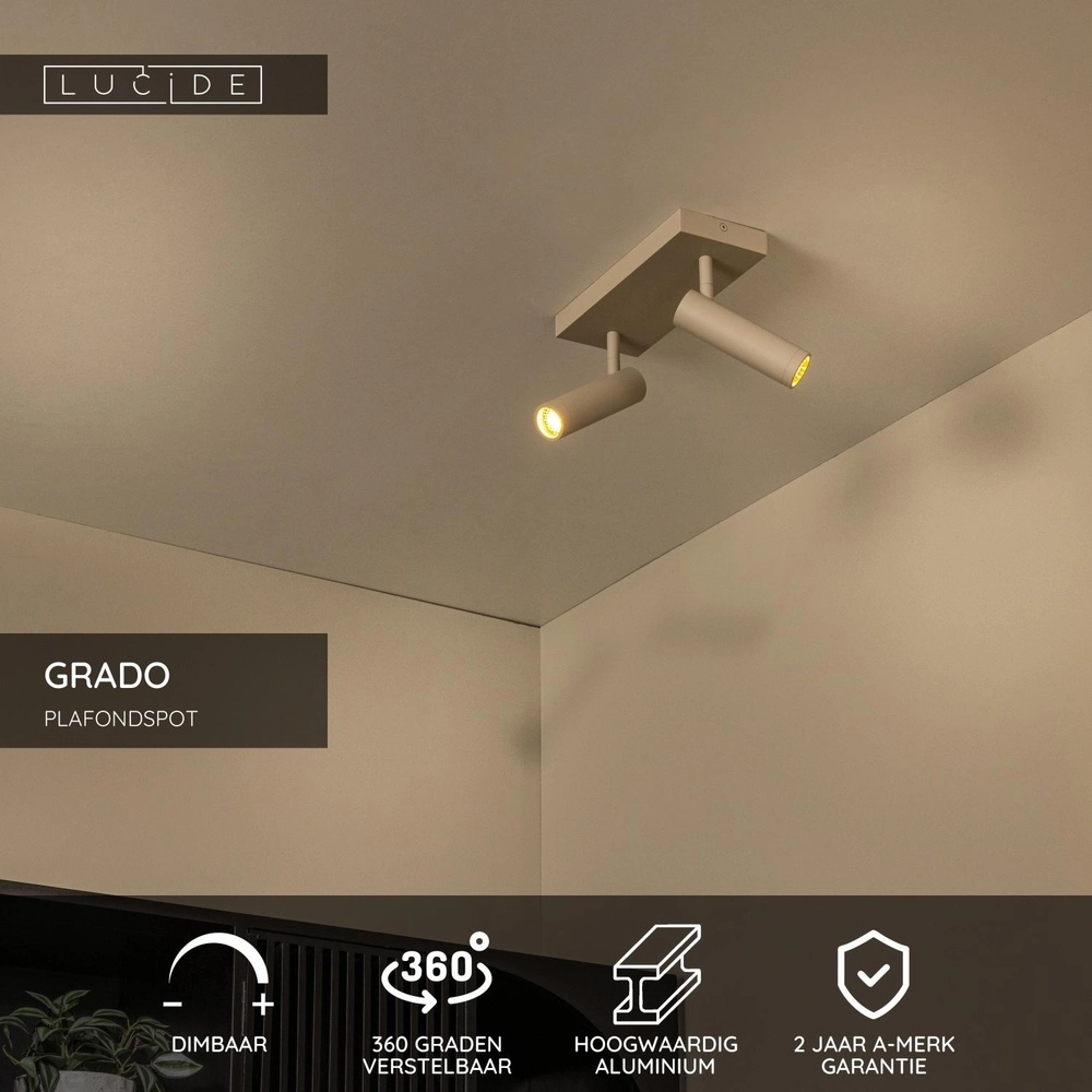 Strakke plafondlamp Grado 2-lichts zand bruin Lucide 5411212221728