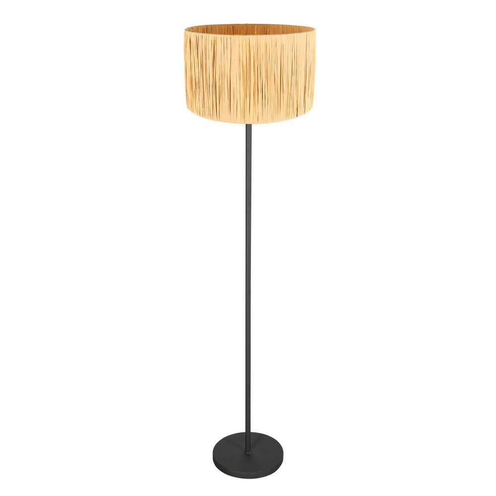 Zwarte vloerlamp Noor met stro kap Zwarte vloerlamp Noor met stro kap