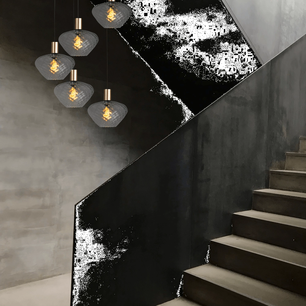 5-lichts vide hanglamp - goud - Porto met Blossom clear glazen Masterlight 8718121271064