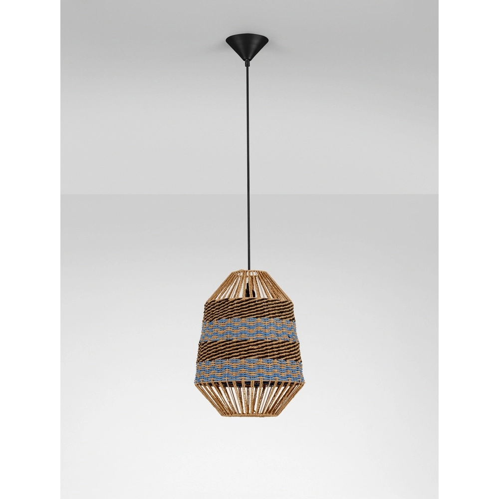 Rotan hanglamp Copos blauw met bruin Lyora 5212017477361