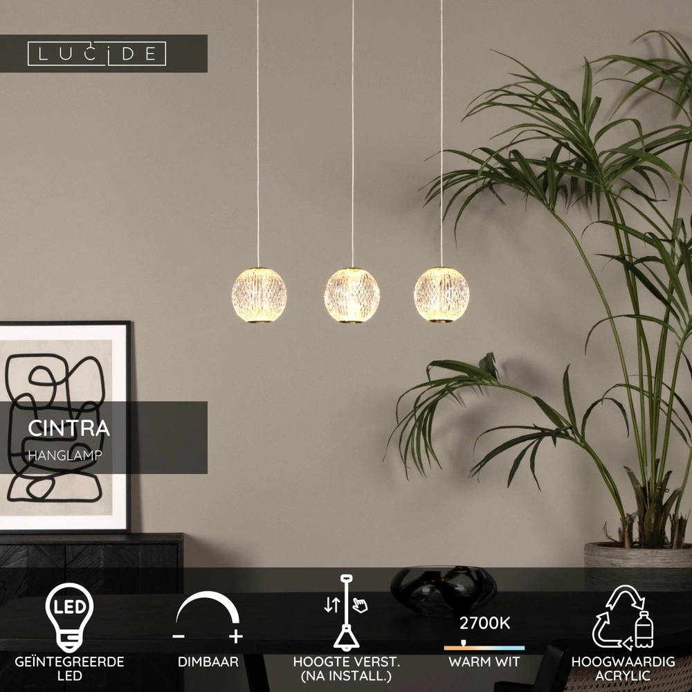 Gouden hanglamp Cintra 3-lichts Lucide 5411212134387