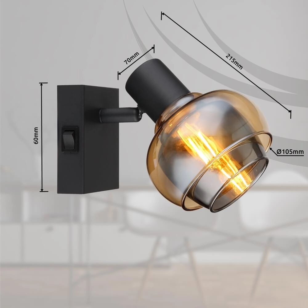 Zwarte wandlamp Tokki amber smoke glas Globo 9007371452026