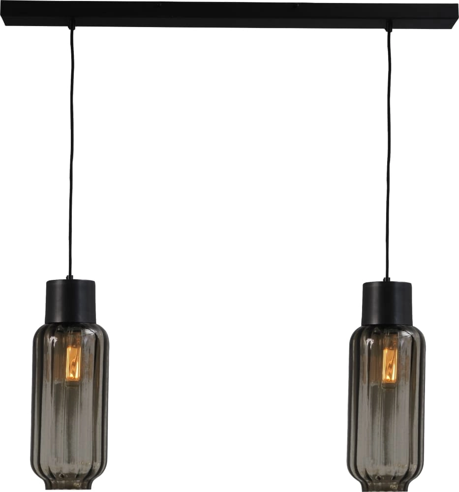 Eetkamerlamp Lett ll 2-lichts zwart met smoke glas Eetkamerlamp Lett ll 2-lichts zwart met smoke glas