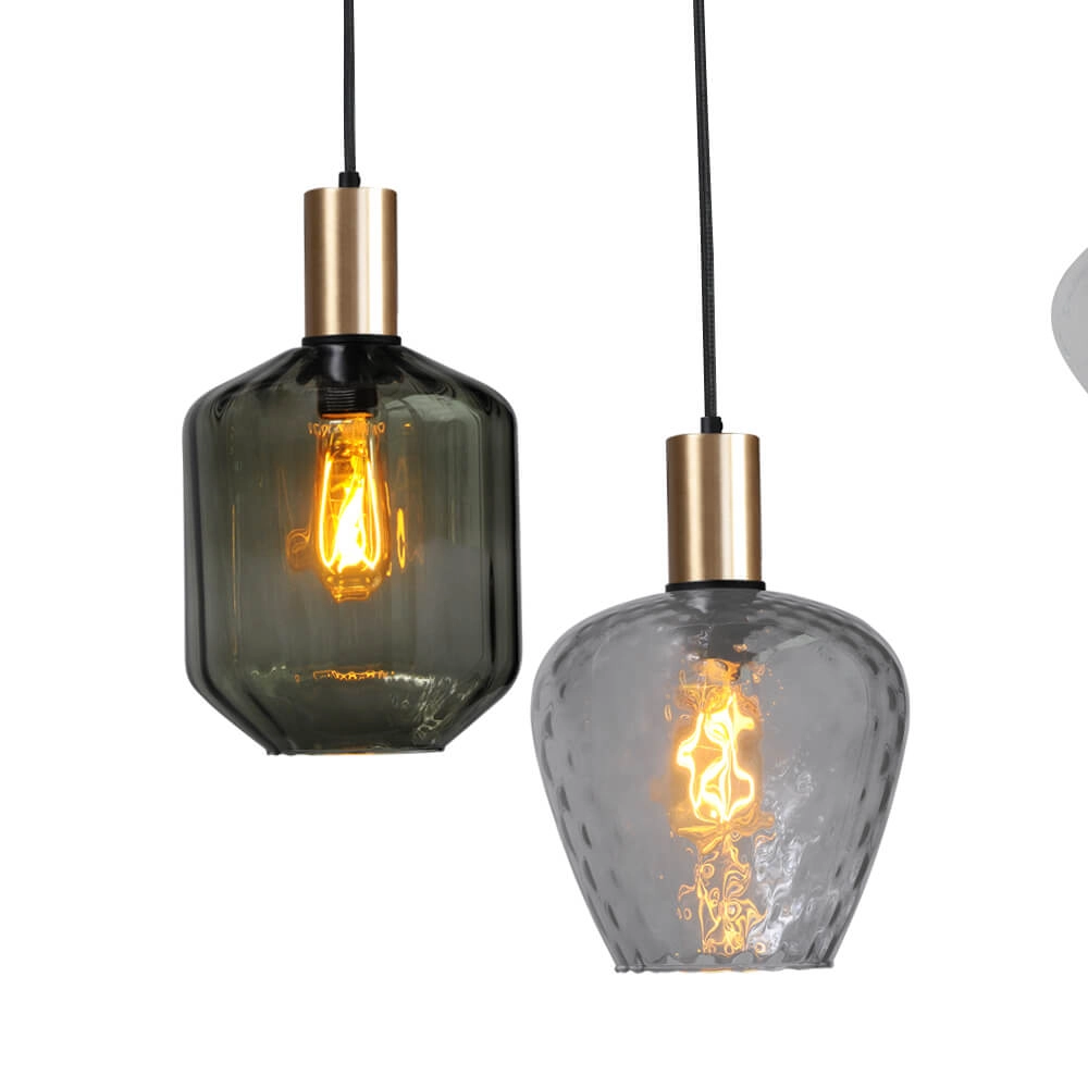 6-lichts hanglamp - goud - Porto met verschillende glazen Masterlight 8718121270692
